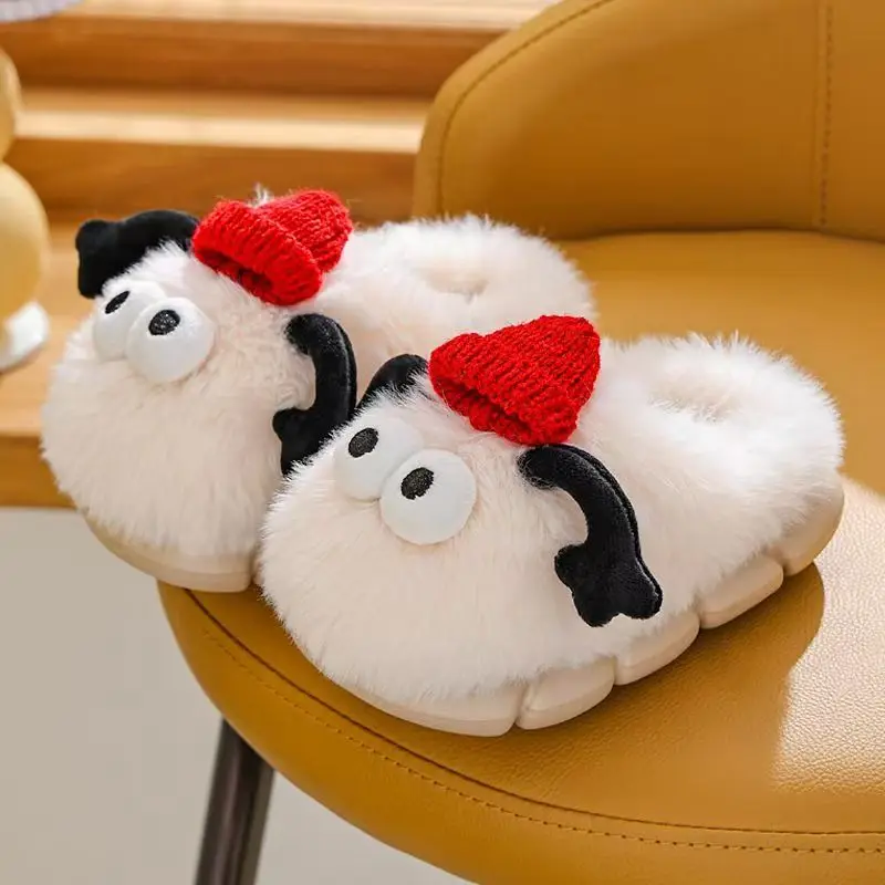 Children Cartoon Baotou Cotton Slippers Winter New Girls And Boys Soft sole Non Slip Plush Keep Warm Home Lovely Fluffy Slippers