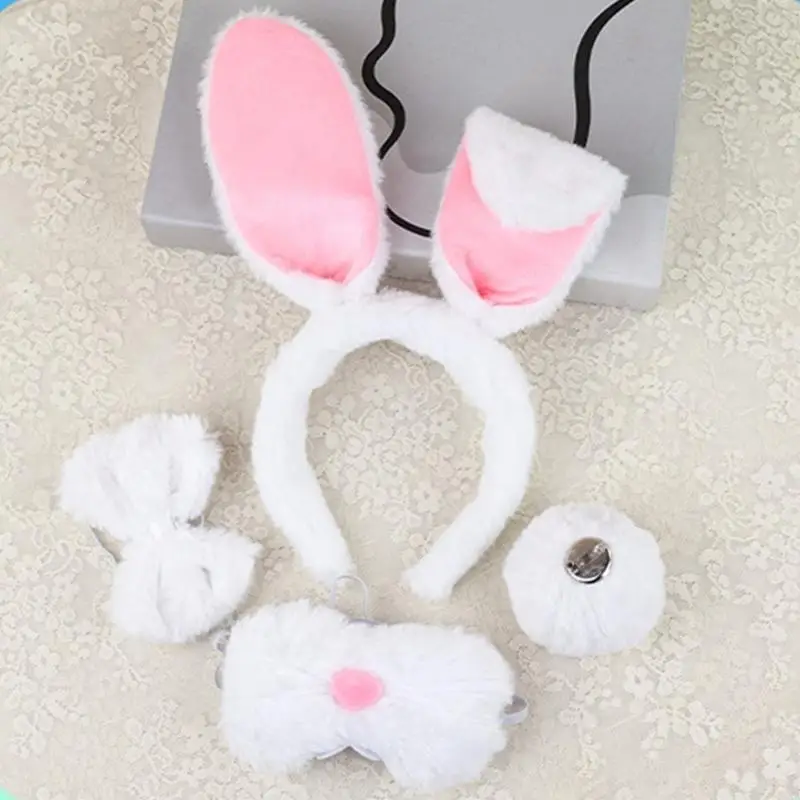 72xe Kids Advil Bunnies Costume بما في ذلك عصابة رأس الأذن ، Bowtie ، الملحقات الأنف والذيل لحفلة Cosplay عيد الفصح في عيد الفصح