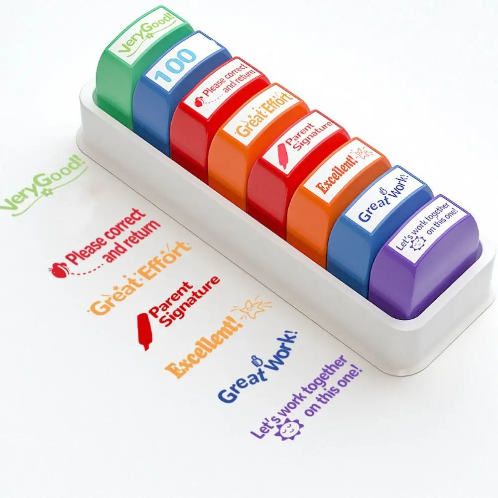8 pcs/set 5 pcs/set Teachers Encourage Graded Classroom Stamps Student Praise ABS Teacher Auto-Refilling Stamp Set Efficient DIY