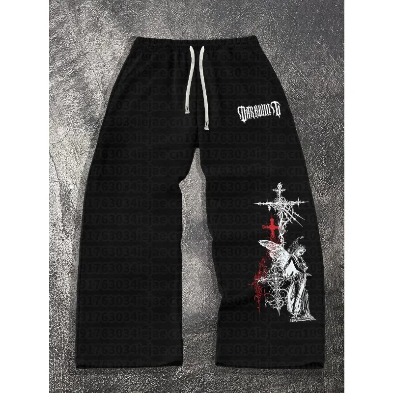 Y2k Gothic Angel Dark Style Men's Kid Casual Athletic Loose Straight Long Trousers - Autumn New Arrival