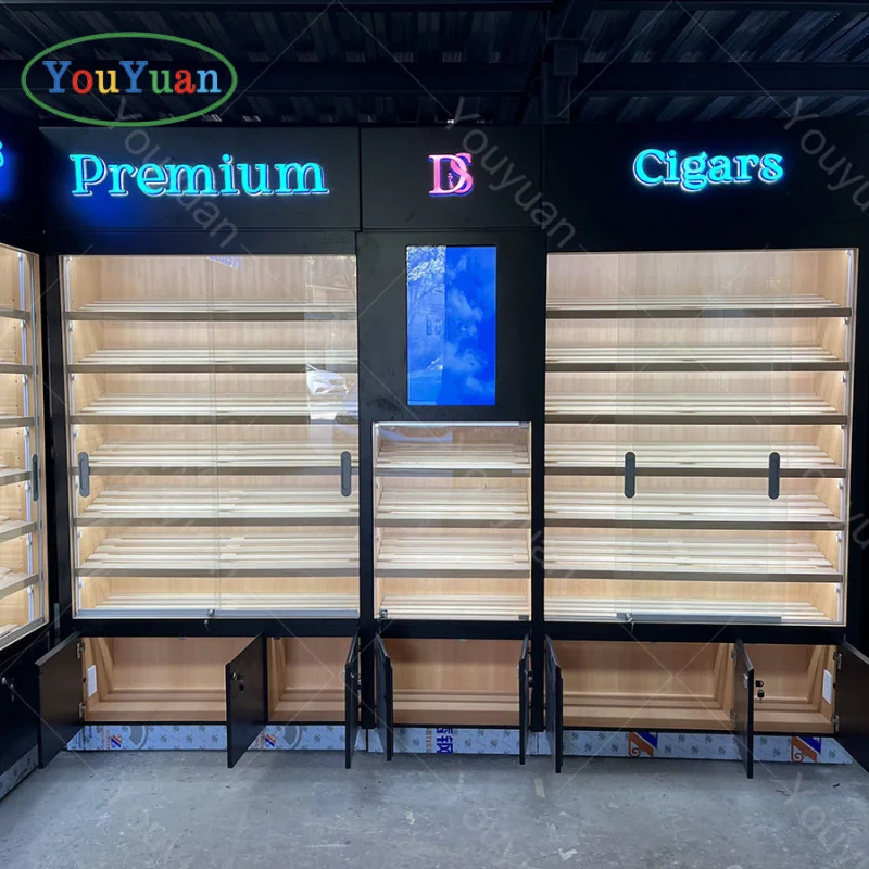 (Personalizzato) elegante espositore per sigari commerciale Humidor per sigari in legno di cedro spagnolo con schermo di visualizzazione