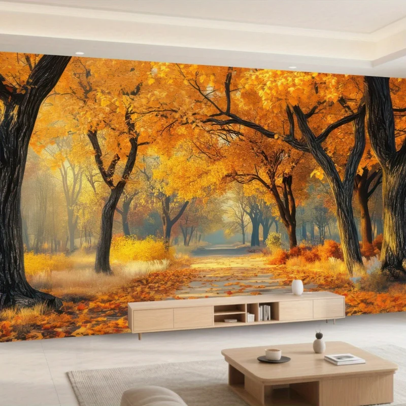 Golden Autumn Tree Path Atmosphere Wall Tapestry Autumn Theme Home Decoration Polyester Fiber Wall Hanging