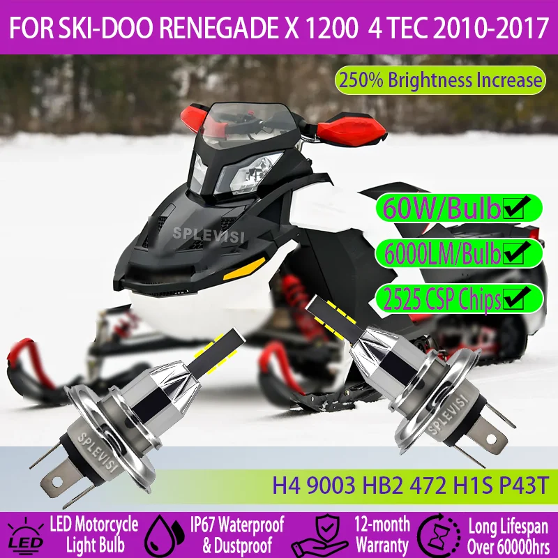 

High Power 60W H4 LED Bulb for Motorbikes Quick Fit For Ski-Doo Renegade X 1200 4 TEC 2010 2011 2012 2013 2014 2015 2016 2017