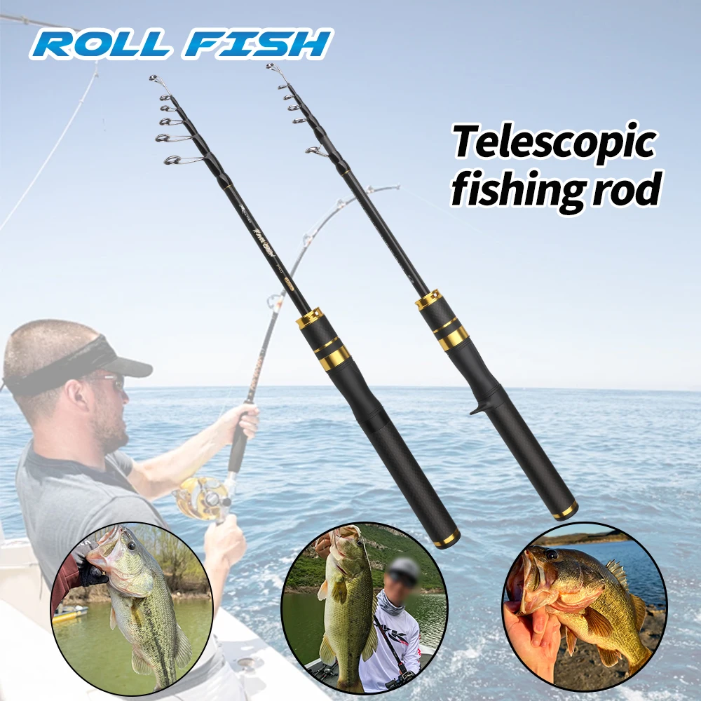 ROLLFISH UL Power Teleskop-Angelrute aus Kohlefaser für Barsch- und Forellenangeln in Süß- und Salzwasser, hochempfindliche Rute