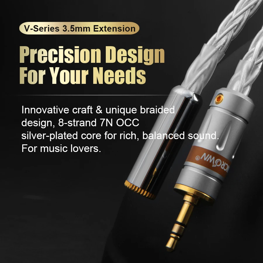 QINCROWN HiFi 3.5mm Male to Female Extension Cable, 8-Strand 7N Silver-Plated OCC for Headphone DAP Amp Car Stereo