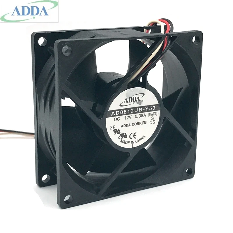 FOR ADDA cooling fan 8038 AD0812UB-Y53 80mm 8cm DC 12V 0.38A 3-wire case blower 80*80*38mm