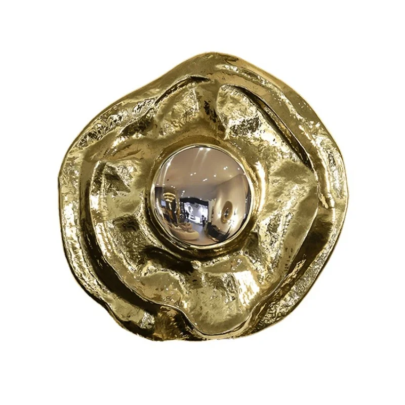 Light luxury decoration entrance mirror advanced sense living room art brass mirror villa wall hanging mirror