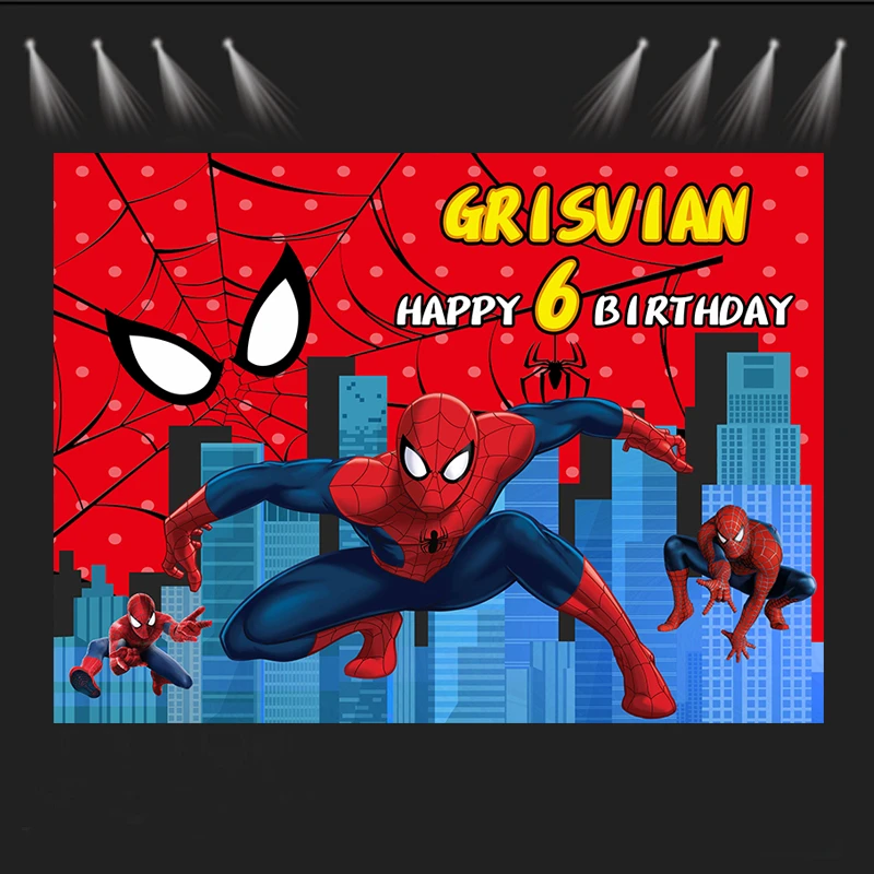 Spiderman Iron Man Happy Birthday Decoration Photo Backdrop Party Supplies Baby Shower Personalized Name Party Background Cloth