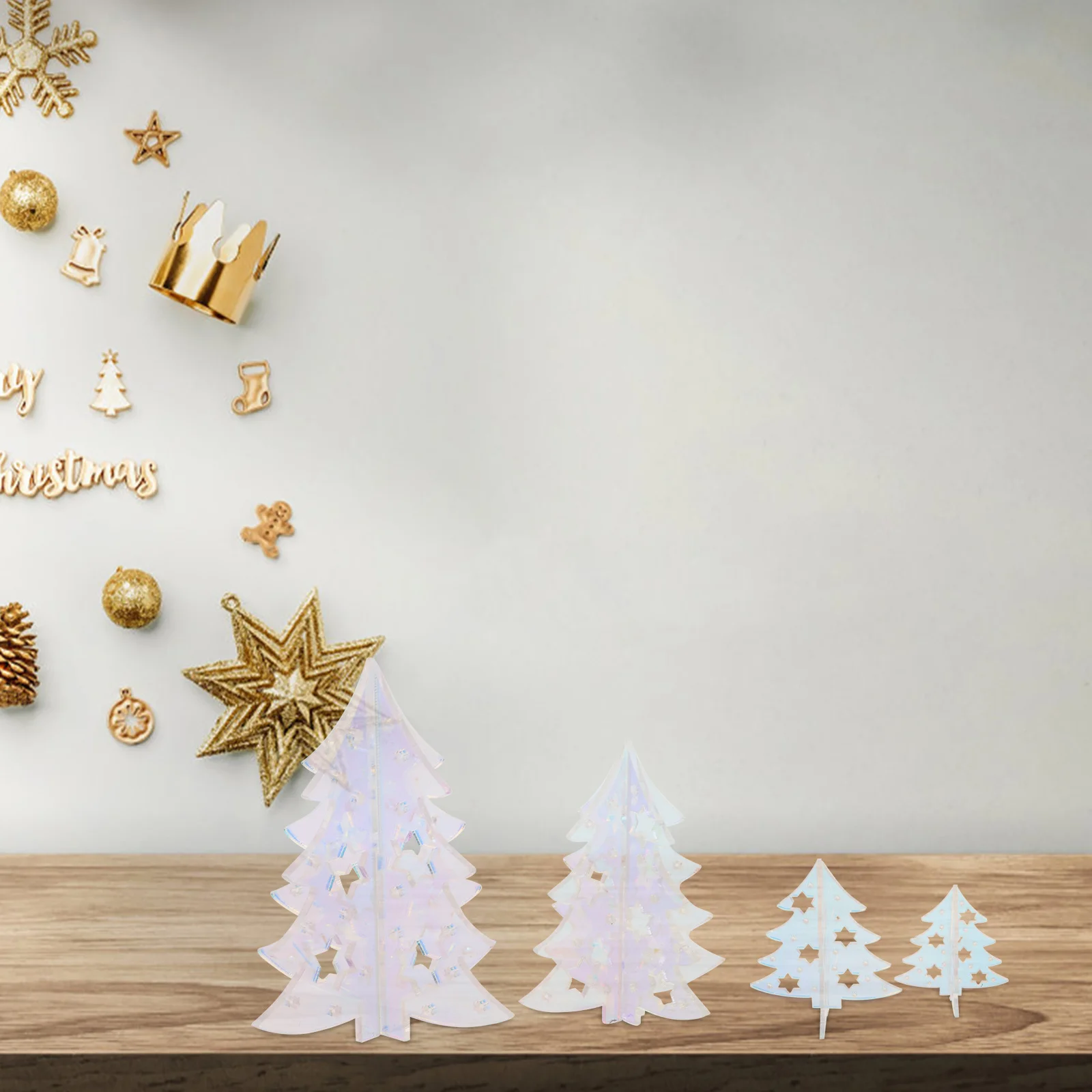 

8pcs 3D Acrylic Christmas Table Tree Countertop Holiday Centerpieces For Office Mantel Party Displays Decorations Iridescent