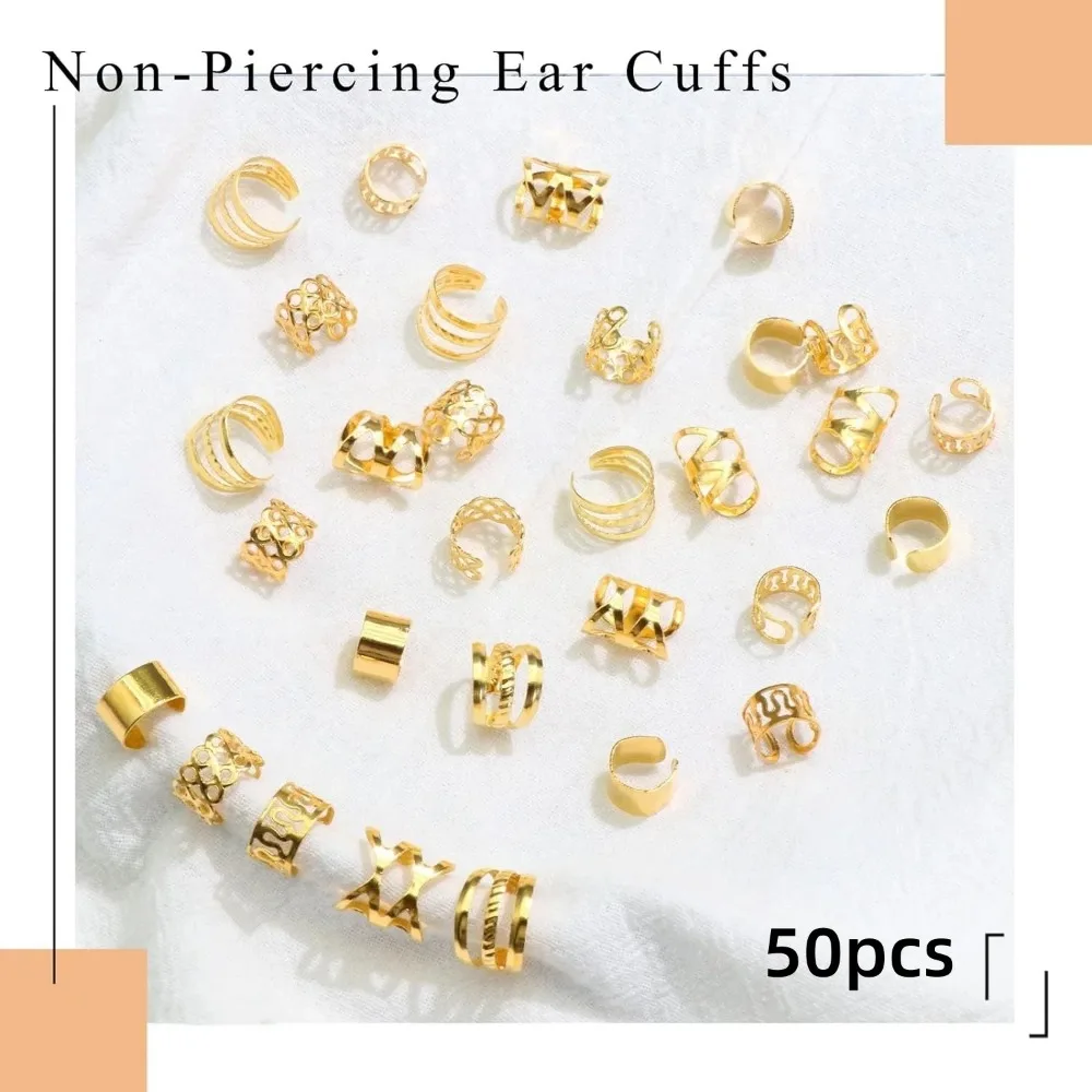 Hair Decor 50PCS Metal Braid Clips Alloy for Braid Dreadlocks Accessories Non-Piercing Ear Clips Beard Beads Hair Cuffs Clip Set