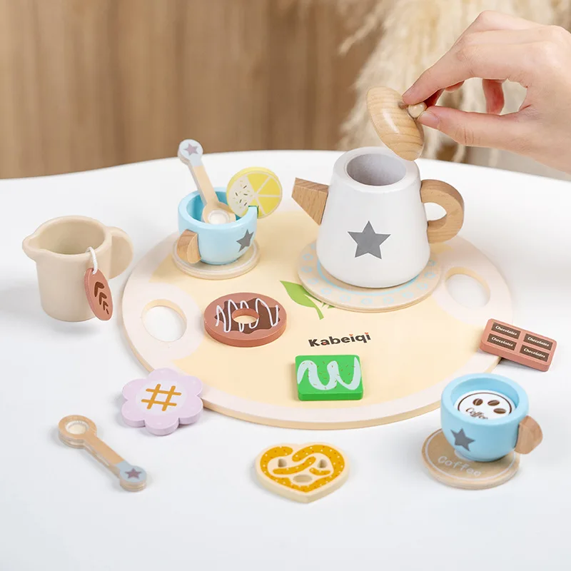 Wooden Tea Set: Pretend Play House, Tea Making, Teapot/Teacup, Afternoon Snack | Role-Play Toys Gift for Boys & Girls
