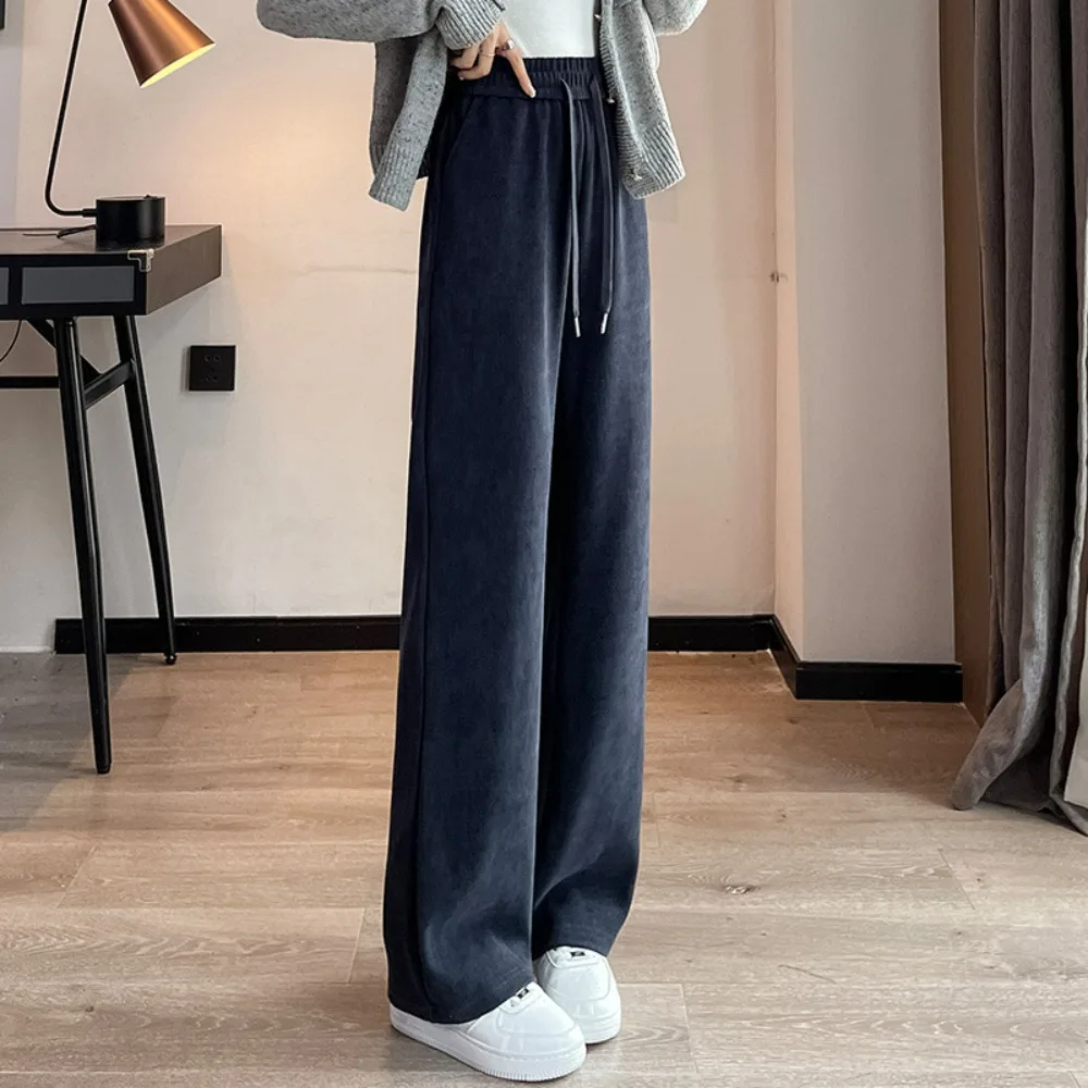 Pantalon européen en velours pour femmes, Slim, jambes larges, taille haute, drapé, jambe droite, Style sportif décontracté, nouvelle collection 2025