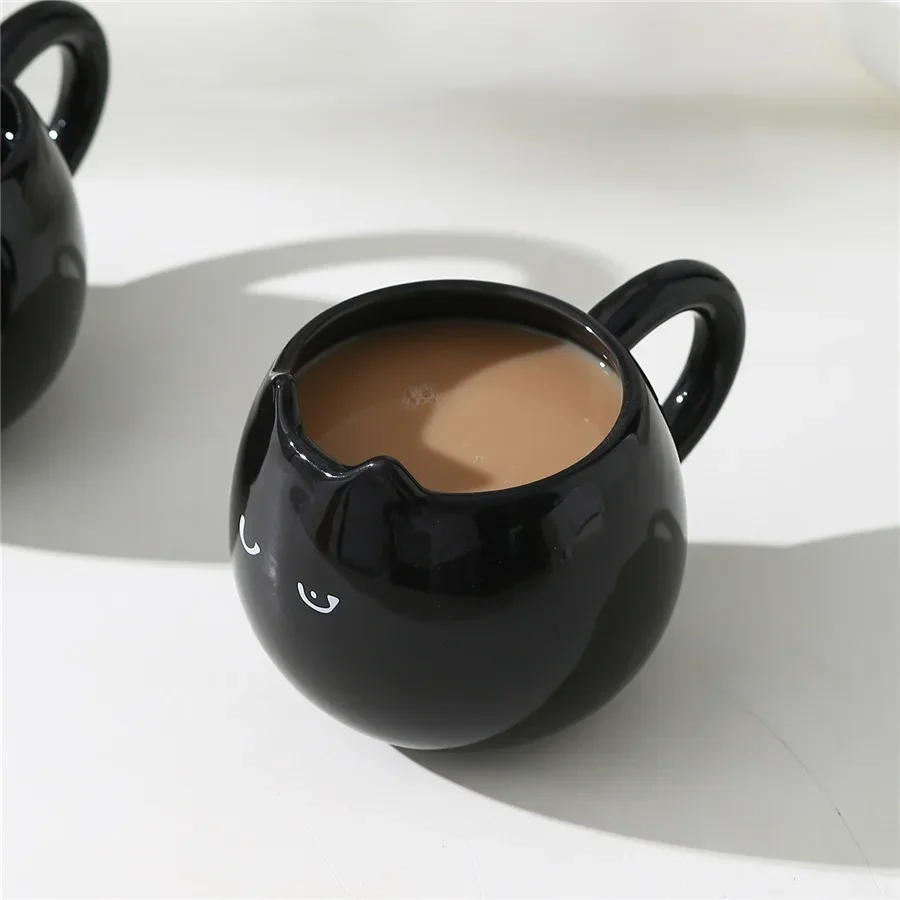 Kaffeetasse Büro Schwarzes Kätzchen Keramik Wassertasse Kreative handbemalte Frühstück Milchblume Teetassen Zuhause Schlafzimmer Wassertasse