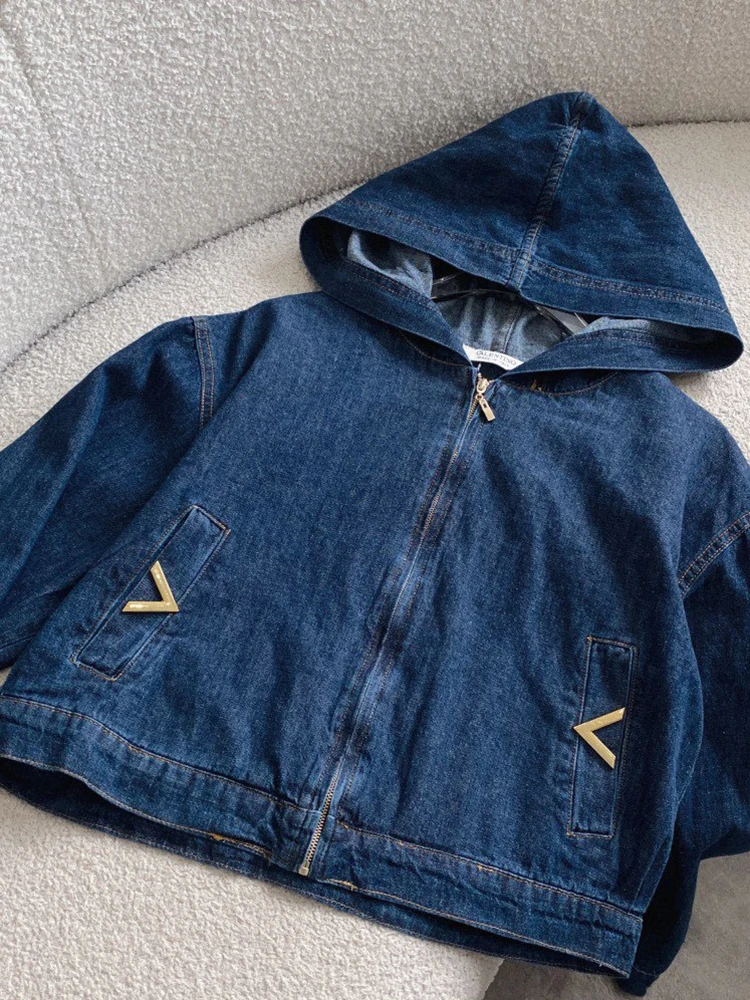 [ZOCI] Trendy New Hooded Short Denim Jacket+high Waisted Skirt