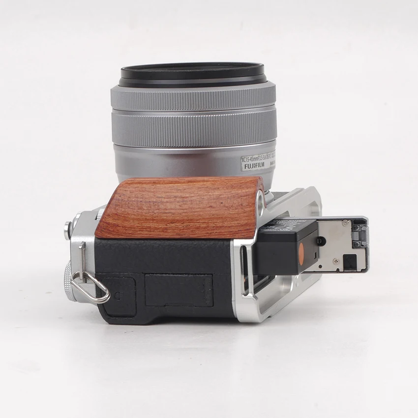 Pegangan kayu padat untuk Fuji XM5 desain ringan lepas cepat aksesori kamera pelindung dasar logam