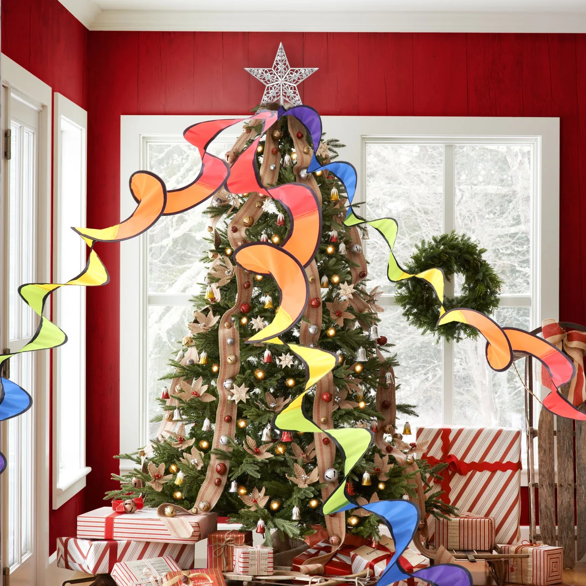 

5Pcs Wind Hanging Foldable Spinner Rotating Windmill Outdoor Tent Hanging Rainbow Curly Spinner