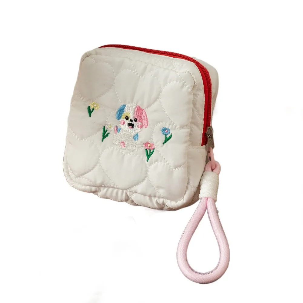 

Ins Style Embroidery Dog Cosmetic Bag With Pendant Rope Zipper Square Cosmetic Pouch Large Capacity Square
