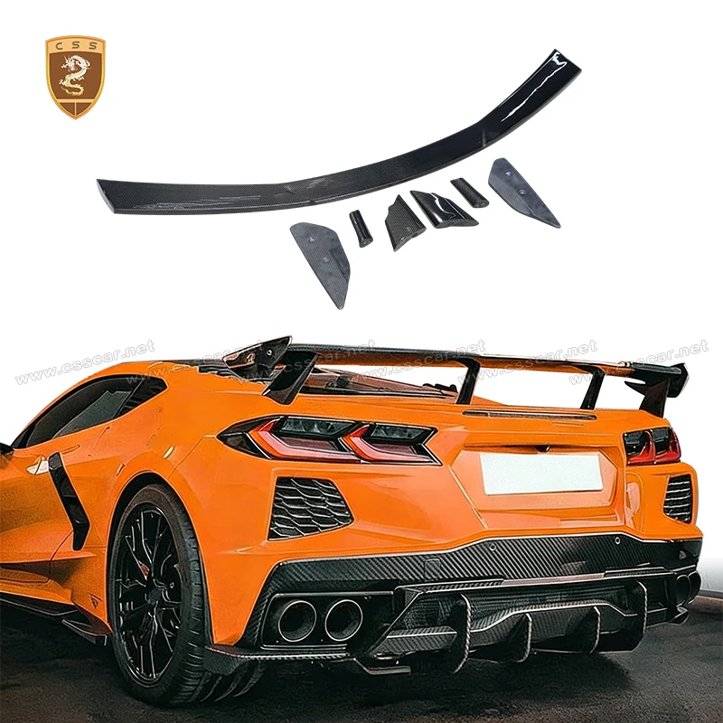 

Car Rear Trunk Racing Lid Exterior Moulding Accessories For Chevrolet Corvette C8 OEM Style Carbon Fiber Tail High Wing Spoiler