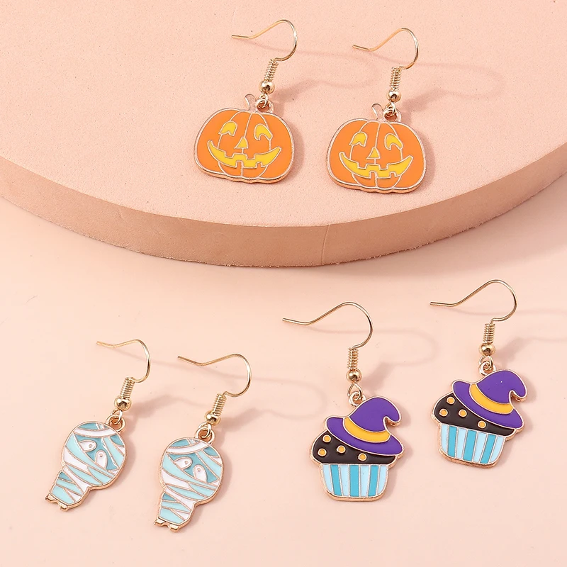 Leslie Halloween Earrings Wicked Mummy Eyeball Ghost Pumpkin Dangle Earrings For Women Halloween Night Funny Party Jewelry Gifts