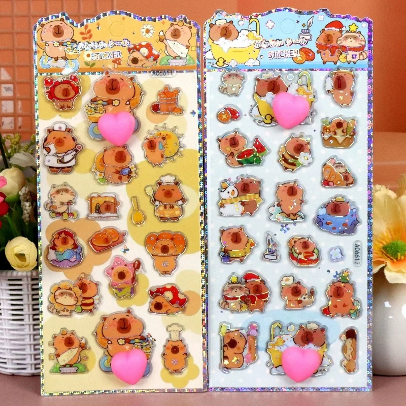 

20pcs Cartoon Animal Panda Silver Foil Stickers Cute Butt & Heart Squeeze Stress Relief Toy Decorative Stickers Wholesale Gift