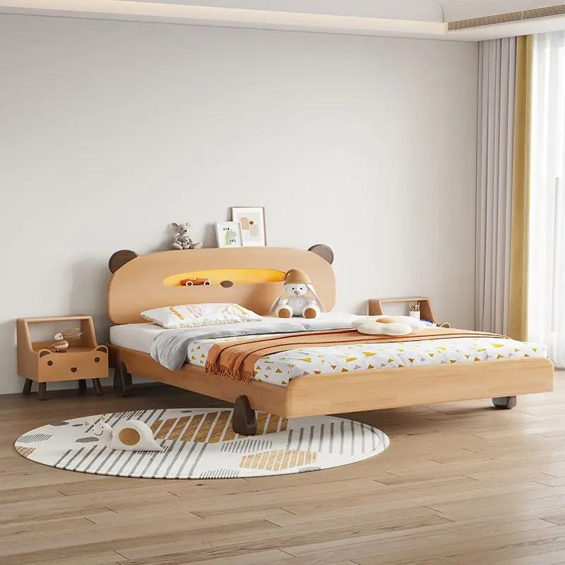 Small-Sized 1.2m 1.35m 1.5m Solid Wood Children's Beds with Durable Storage Bear Shapes Comfortable for Bedroom or Hotel Use