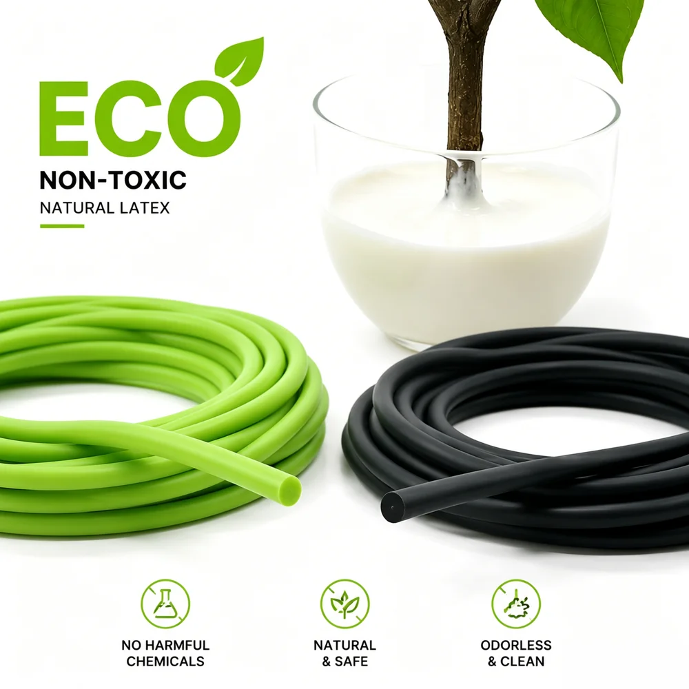 High Elasticity Black&Light Green Natural latex Round Cord Dia 6mm Strong compressive&tensile strength not easy to break