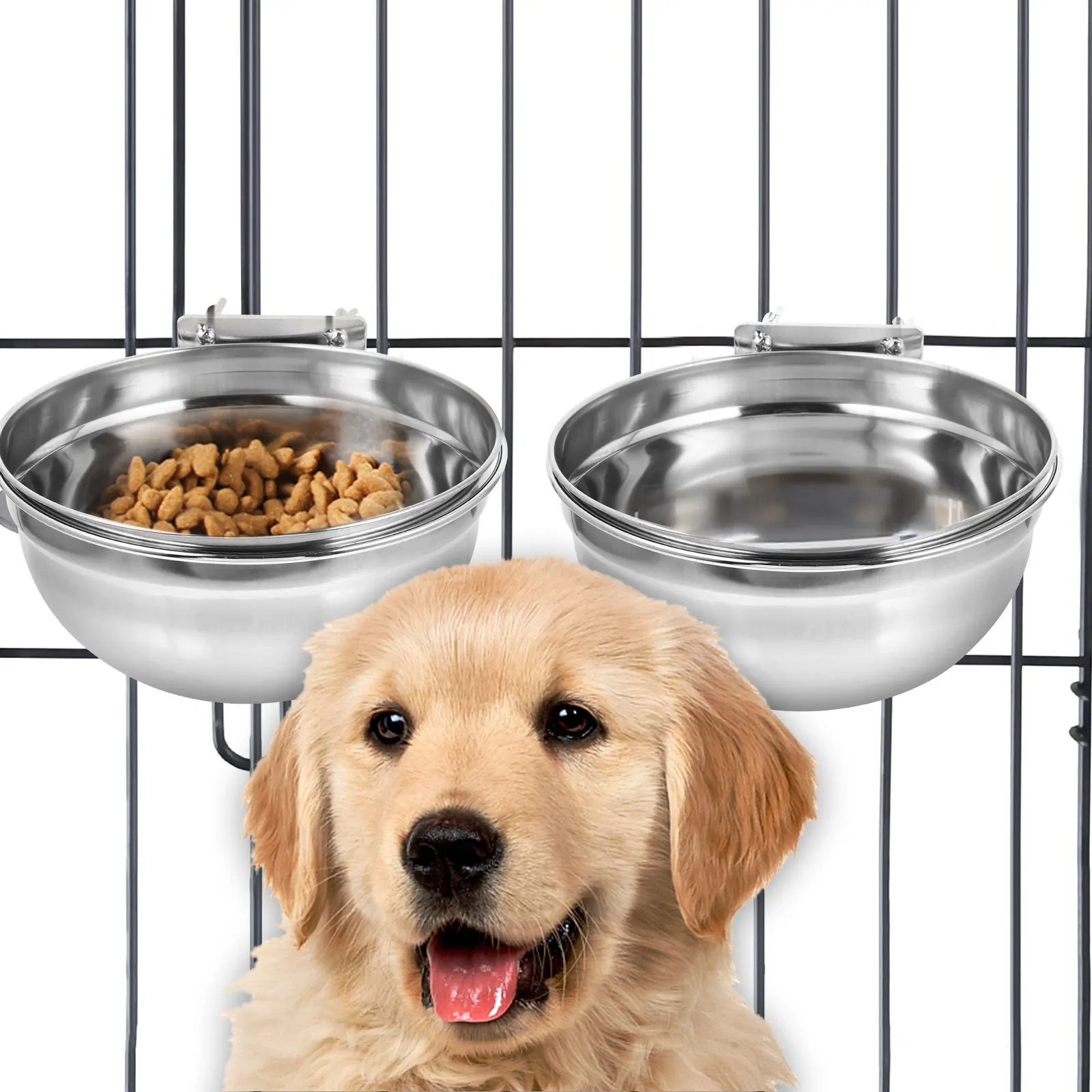 

Durable Stainless Steel Hanging Cage Bowl Removable Pet Water Food Feeding Dog Crate Bowl Safe and Practical Dog Water Feeder