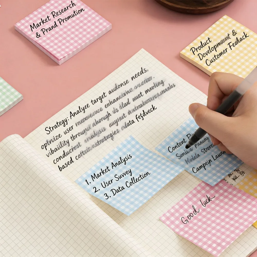 Random 60 Sheets Checkered Sticky Notes/Easy Healing Style for Student Notes And Marking/Daily Memo And Journaling Material