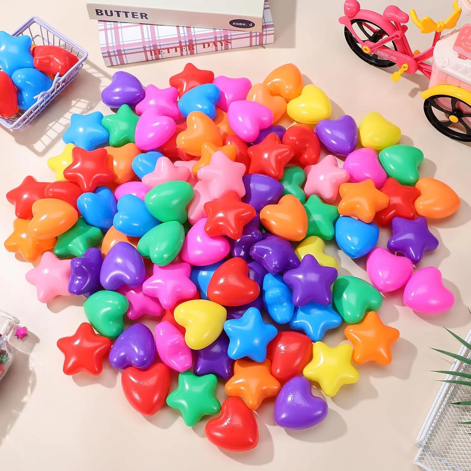 Estrela bola pit bolas para crianças 100 contagem de plástico heartballs piscina brinquedos de água para meninos meninas festival de natal festa de