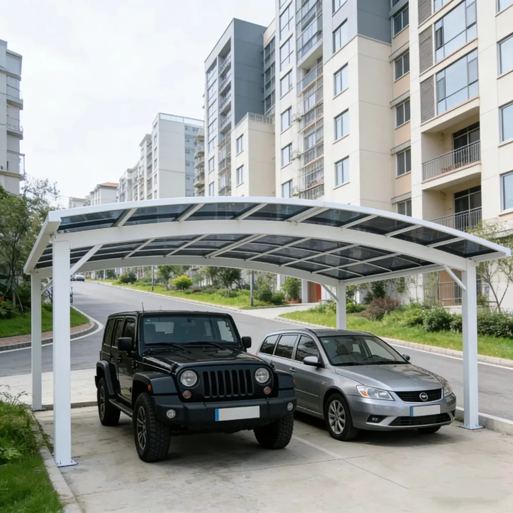2 Car Aluminum Carport With Waterproof Arched Roof, Modern Spacious Outdoor Parking Shelter Full Protection