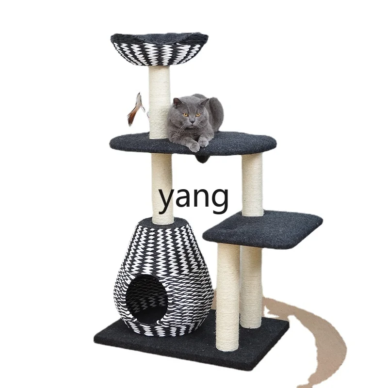 Yjq Cat Climbing Frame Cat Nest Climbing Sisal Handmade Vine Woven Black and White Color Matching Cat Jumping Platform