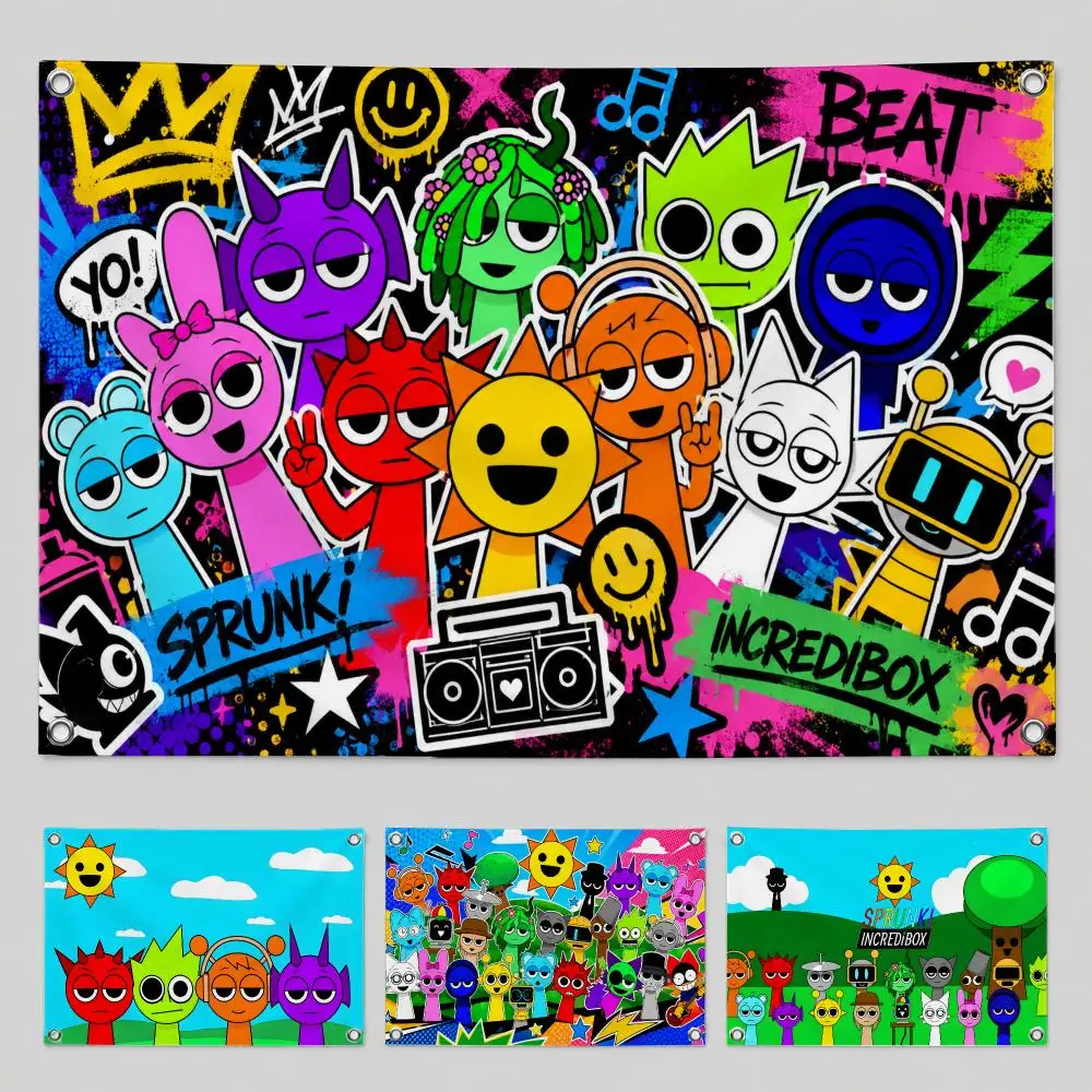 Game Sprunki Flags Home Yard & Garden Decor Banner - Indoor Outdoor Wall Hanging Flag