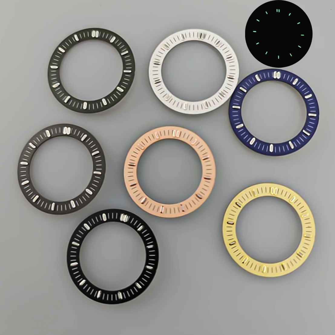 قرص الساعة لحركة NH70 NH35 NH36 وجه ساعة أخضر مضيء أبيض/أخضر جيشي/وردي/أزرق/ذهبي/أسود/رمادي 31 مللي متر بطلب