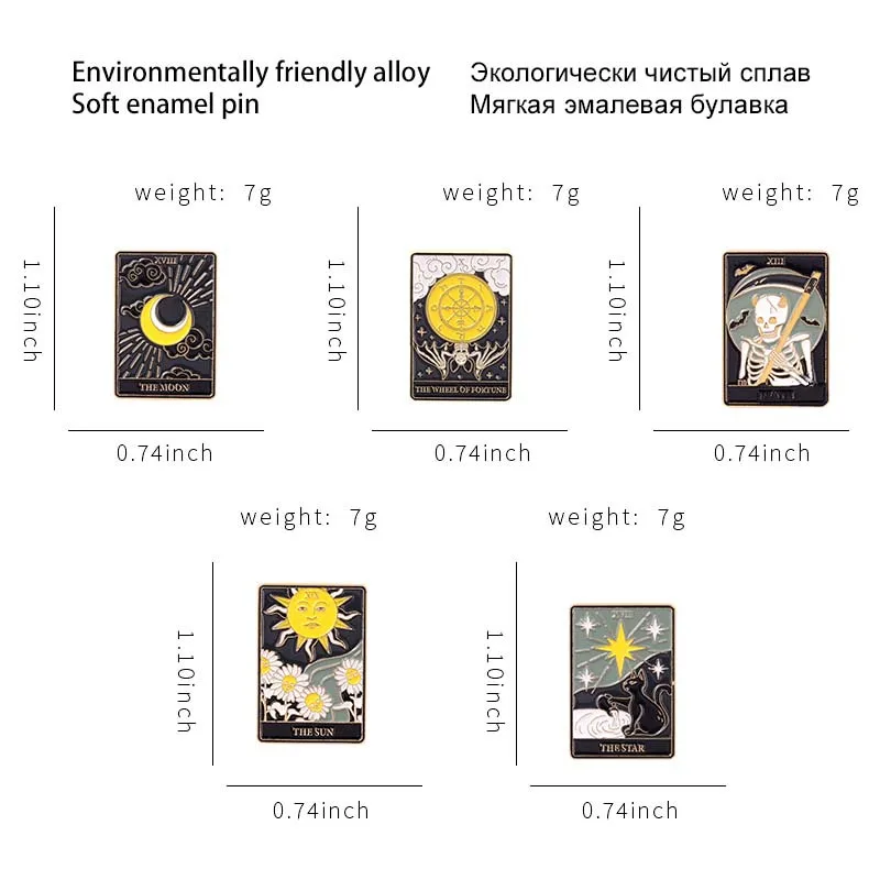 Cartoon Tarot Cards Enamel Pins mysterious Ancient divination techniques Sun Moon Skeleton Brooches Backpack Lapel Badges Gift
