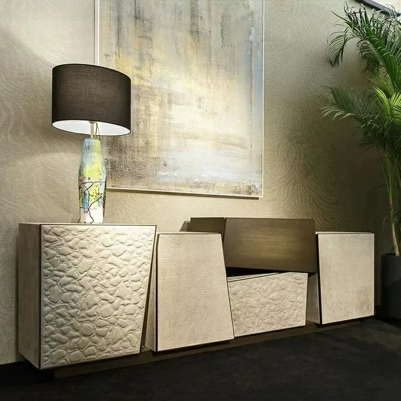 Modern designer TV cabinet, villa living room solid wood high-end custom storage cabinet