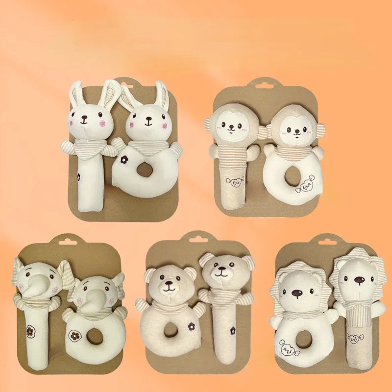 2 pçs conjunto bebê mão shaker recém-nascido conforto brinquedos dos desenhos animados bonito animal de pelúcia chocalho infantil brinquedo do bebê para bebês presente aniversário