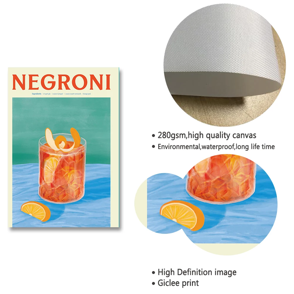 الكرتون عصير الفاكهة و أبيرول سبريتز الملصقات والطباعة ، سانجريا الشراب ، نيجروني ، قماش اللوحة ، نادي ، بار ، متجر ، ديكور المنزل ، الهدايا