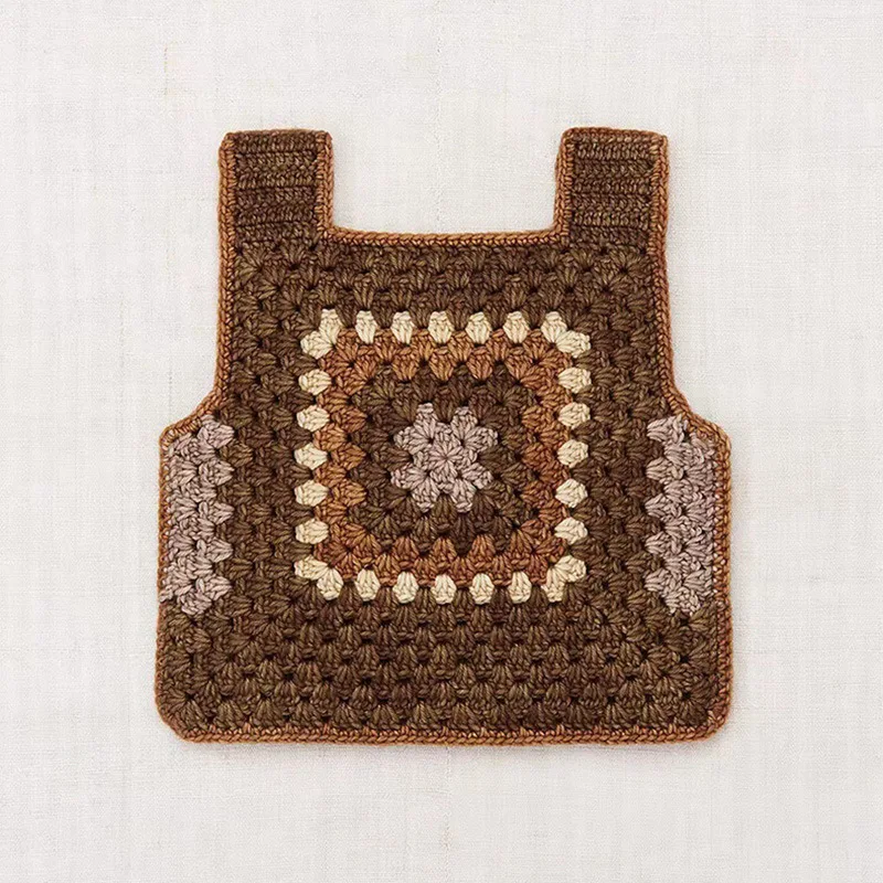 OUYANG&IVAN 100%Wool Hand-crocheted Vest Kids Girls Vintage Brown Knit Top MP Owl Collaboration Vest Children Sleeveless Sweater