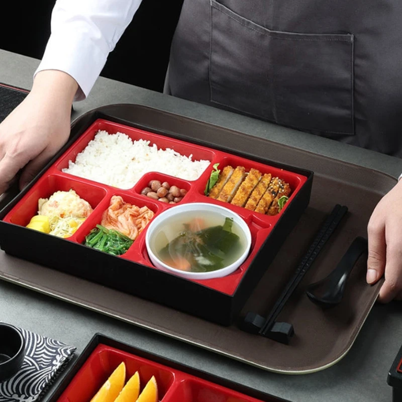 صينية غداء محمولة لتخزين الطعام على شكل صندوق بينتو الياباني مع مقصورات وحاوية قابلة للإزالة لعمال الأعمال