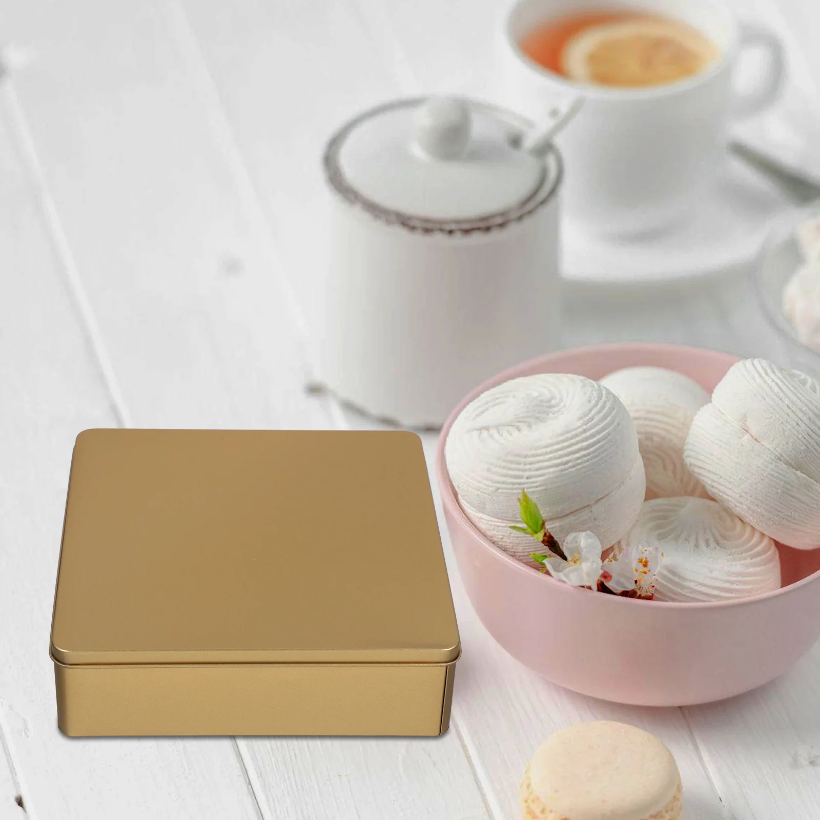 صندوق تخزين الحلوى المربع الفارغ، مادة صفيح قابلة لإعادة الاستخدام، صندوق حلوى الحلوى المزخرف، علبة من القصدير مع غطاء