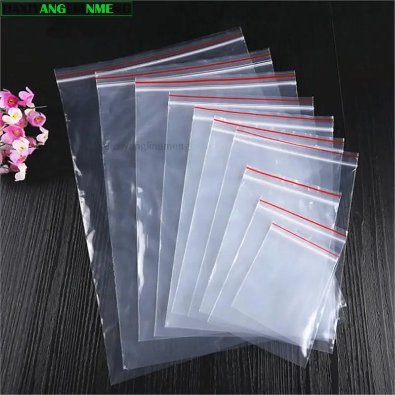 100pcs High Clear Small Plastic Gifts Jewelry Zip-lock Bag Reclosable Nail Powder Hardware Bracelets Beads Spice Trial Pouches