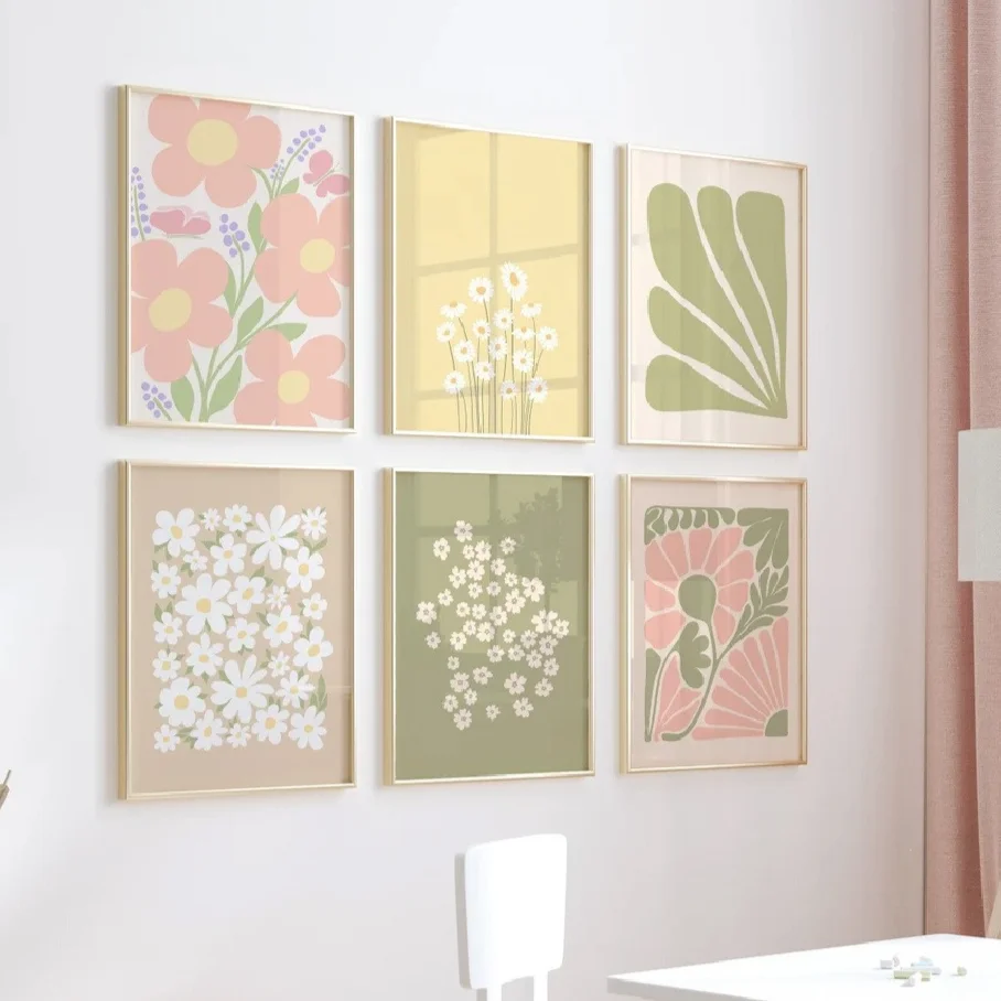 6pcs Retro Posters Bohemian Abstract Plants Modern Bedroom Living Room Perfect Decoration Room Aesthetic Design Posters