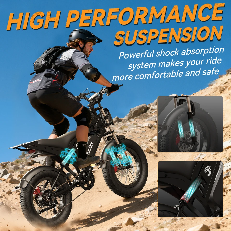 YOULON Y10 Electric Bicycle, 1500W Motor 48V20Ah Long Range for Teens, Ebike with Dual Hydraulic Brakes for Adultes, 20"*4 Fat Tire All-Terrain for Commuting E-Bicycle, Electric Mountain Bike, E bike UL 2849, 1 Year Warranty image 6