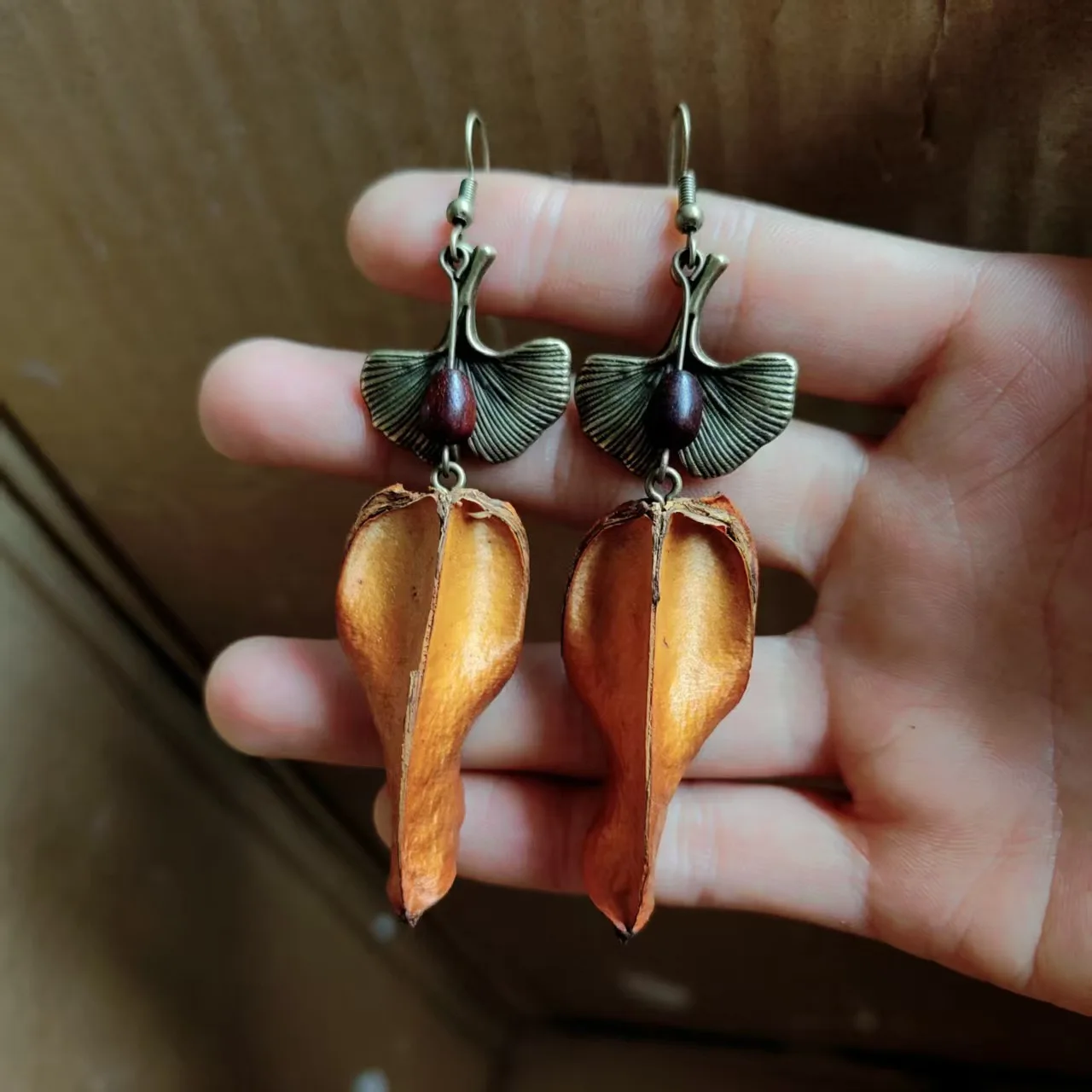 Vintage French-style Dried Flower And Dried Fruit Red Earrings, Natural Plant Material, Niche Ear Hook, Women's Earrings