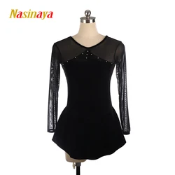 Figure Skating Competition Training Clothing Girls' Dress Children's Round Neck Long Sleeve Blue Mesh Velvet 10 Color Clothing