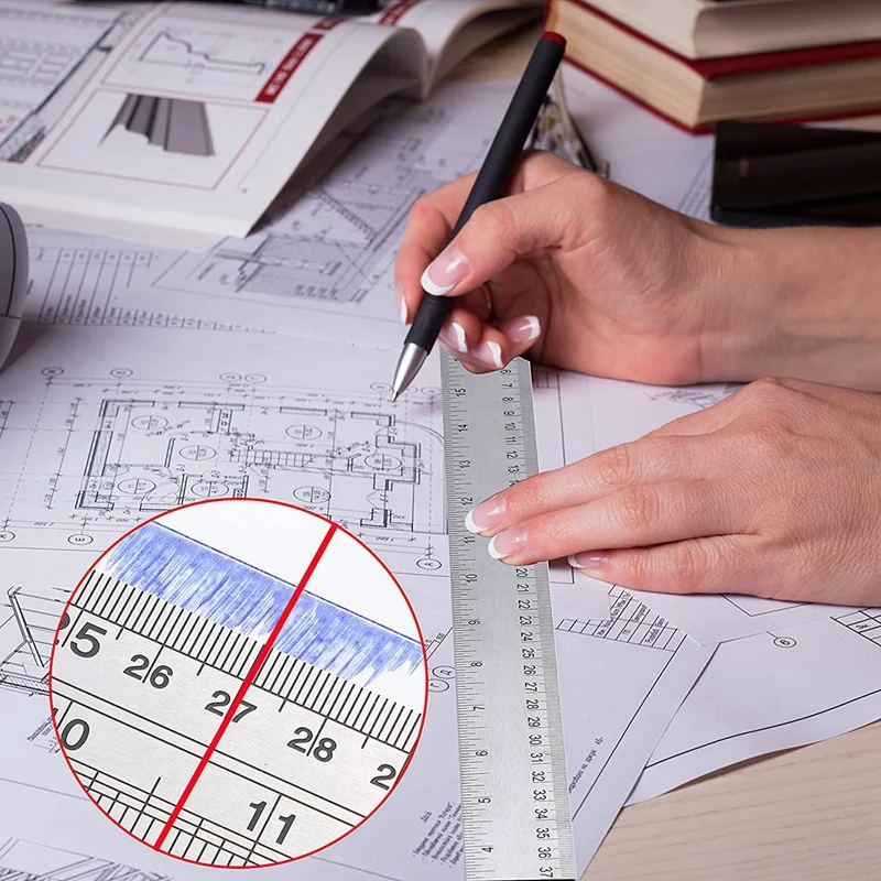 Metal Ruler Non-Slip Ruler With Cork Backing:(12+18 Inch) Stainless Steel Ruler Non-Slip Rulers With Inch And Centimeters