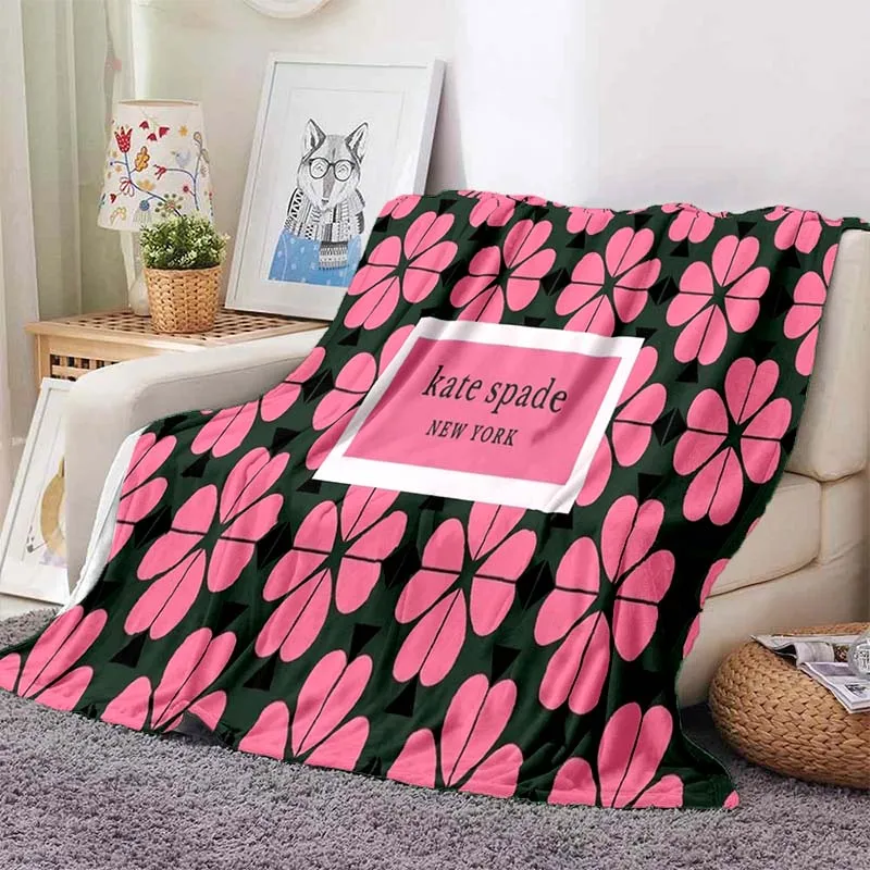 K-Kate S-spade New Print Flannel Throw Blanket Soft Lightweight Sofa Cover Striped Polka Dot Travel Nap  Room Home Decor Blanket