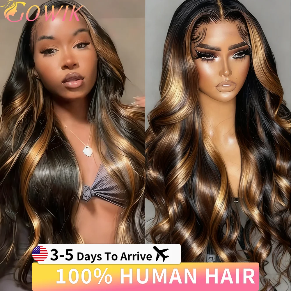 

Ombre Highlight 13X6 Body Wave Lace Front Wigs Human Hair HD Transparent Lace Frontal Wig 1B/30 Colored Pre Plucked 180% Density