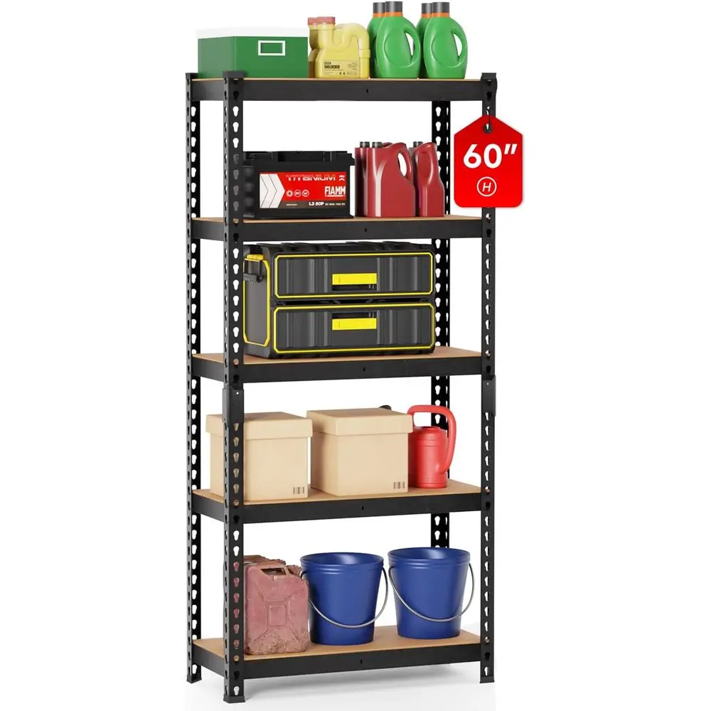 

5-Tier Heavy-Duty Adjustable Metal Storage Rack, 1655 lbs Capacity, 60H x 27.6W x 11.8D, Black