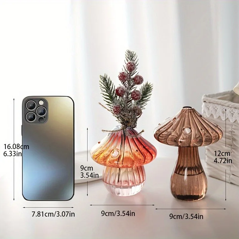 Transparent Glass Mushroom Vase - Hydroponic Planter for Home & Garden, Cute Round Pot Summer Plants Battery-Free image 6